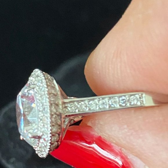 CZ Set Necklace and Matching Ring / 14K White Gold Plated 925 (EUC) - Picture 7 of 9